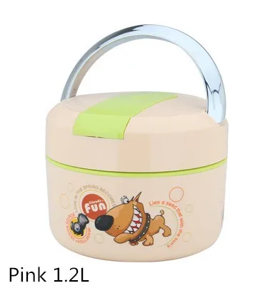 Мультфильм из нержавеющей стали термо тепловой Ланч-бокс дети портативный изоляции Bento box с ложкой контейнер для еды для пикника - Цвет: Pink 1200ml