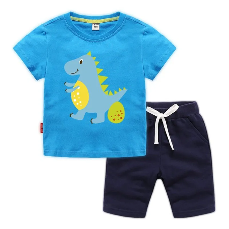 Moggi Cat Enjoy Kids Clothes Active Boys Sets Summer Short Sleeve Shirts+Shorts Pants Dinosaur 2 pieces Clothing Children 2019 | Детская