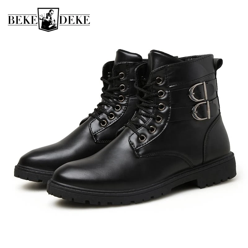 

Vintage Retro High Help Hot Sale Mens Faux Leather Casual Shoes Winter Male Footwear Punk Style Streetwear Plus Size 39-44 Brown