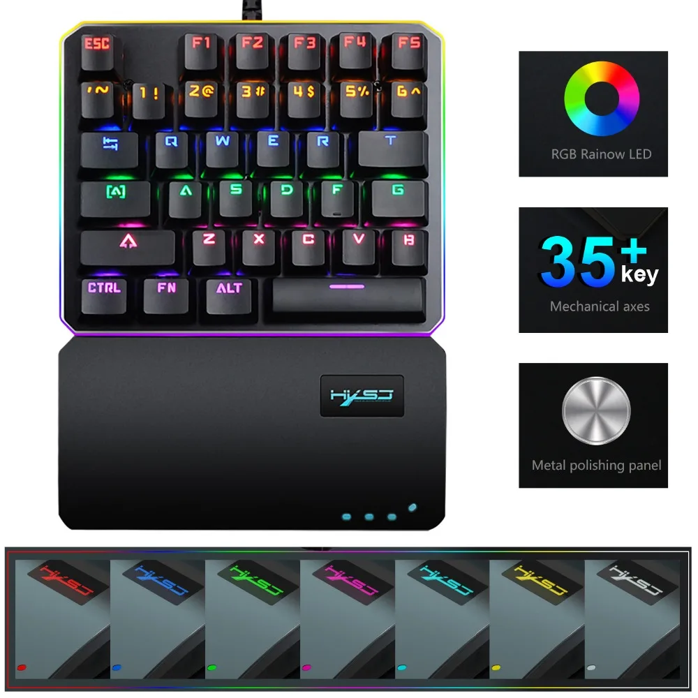Gaming keyboard One hand Mechanical Gamer Keyboard with LED Backlight 35 Keys USB Wired single