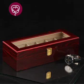 

1pc Retail Painting Wooden Watch Display Box/ Case 6 Lattices Solid Wood Storage Box