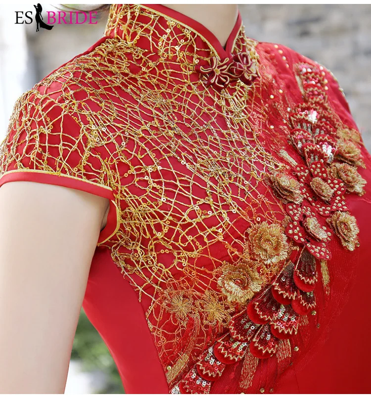 Gorgeous Gold Appliques Evening Dresses Long Elegant Lace Red Short Sleeve Formal Prom Gowns Evening Gowns for Women ES1834 Gorgeous Gold Appliques Evening Dresses Long Elegant Lace Red Short Sleeve Formal Prom Gowns Evening Gowns for Women ES1834