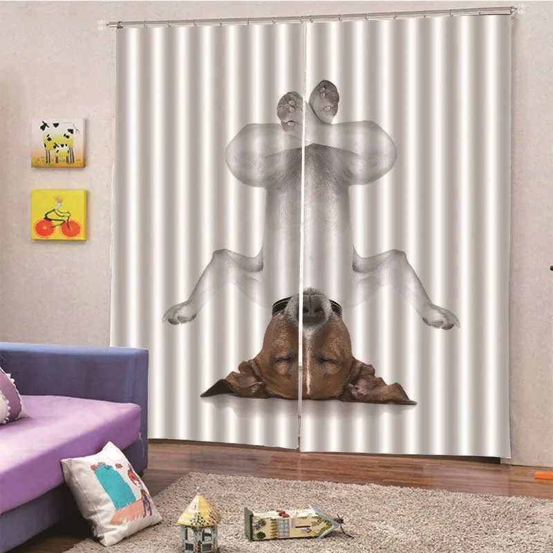 Curtain window Handstand Dog living room jacquard fabrics luxury semi-blackout panel short for Bedroom cloth Ready finished M12