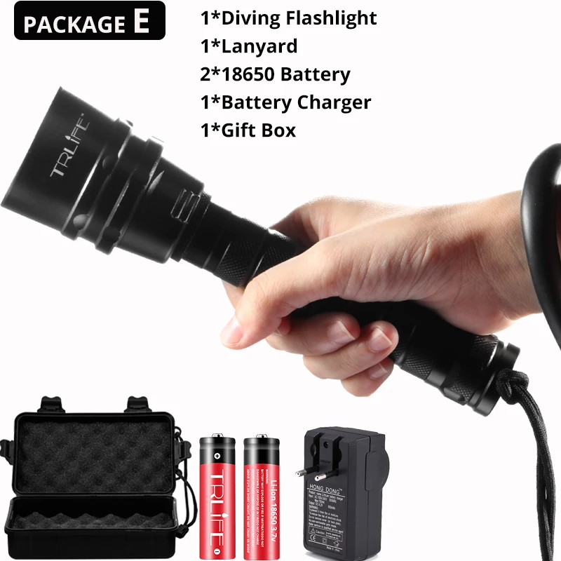 IPX8 Diving Flashlight Professional Ultra Powerful 5T6 Waterproof Diving Scuba Flashlights Underwater Torch use 18650 battery - Испускаемый цвет: 5xT6 Dive Torch