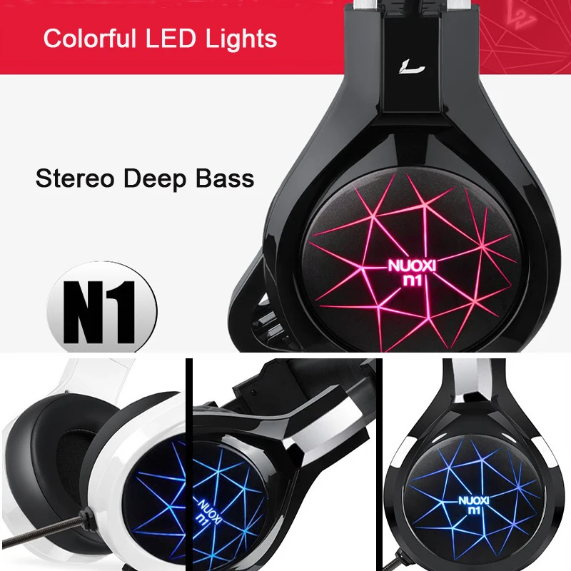 Billig NUOXI N1 Computer Stereo Gaming Kopfhörer Beste Casque Tiefe Bass Spiel Kopfhörer Headset mit Mikrofon LED Licht für PC Gamer