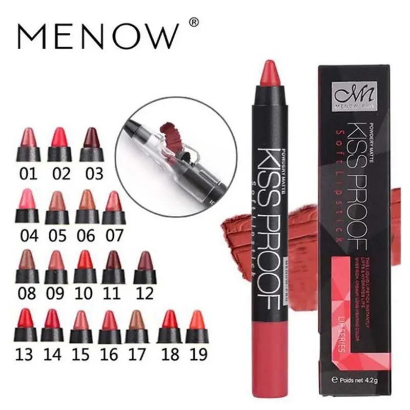 

Menow 19 Color KISS PROOF Beauty Waterproof Lipstick Pen Lasting Do Not Fade Lipstick Gift Pencil Sharpener P13016 Drop Shipping