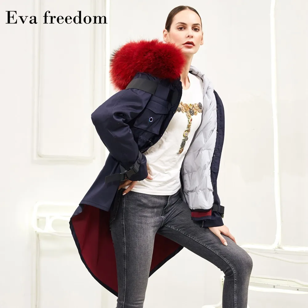 Eva Freedom Winter new arrival parker loose down coat female raccoon fur hooded down jackets women 1128