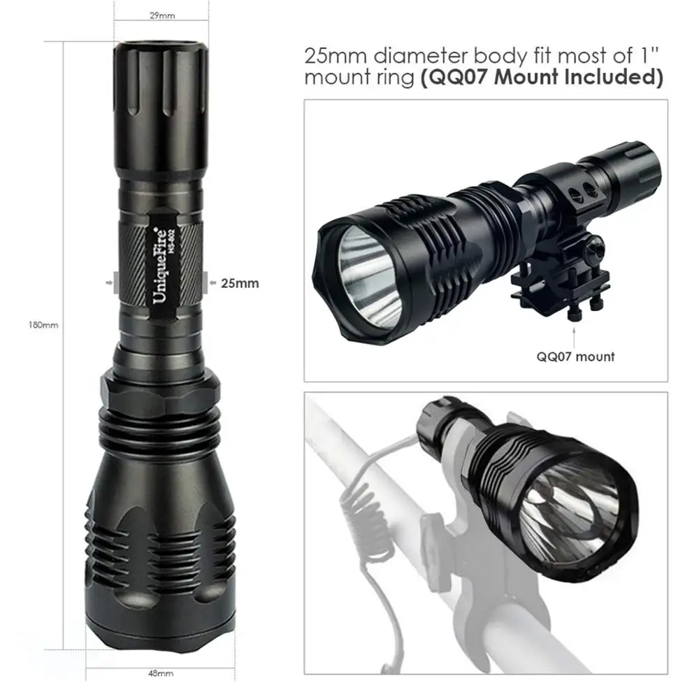 UniqueFire HS 802 XRE белый/зеленый красный свет светодиодный фонарик один файл для охоты +