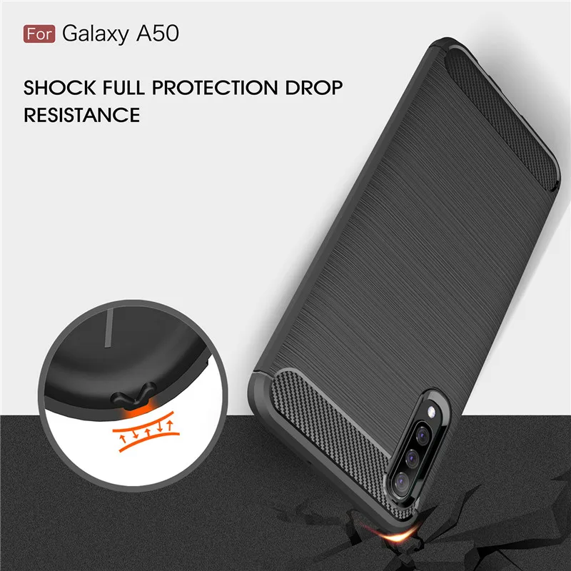 For Samsung Galaxy A50 A70 Case Carbon Fiber Shockproof Silicon Phone Case On For Galaxy A60 A20E Cover Full Protection Bumper