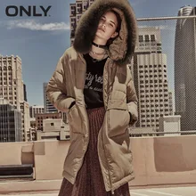 Только женский зимний длинный воротник из лисьего меха свободный пуховик на кнопках шнурок капюшон воротник талия шнурок | 118312519