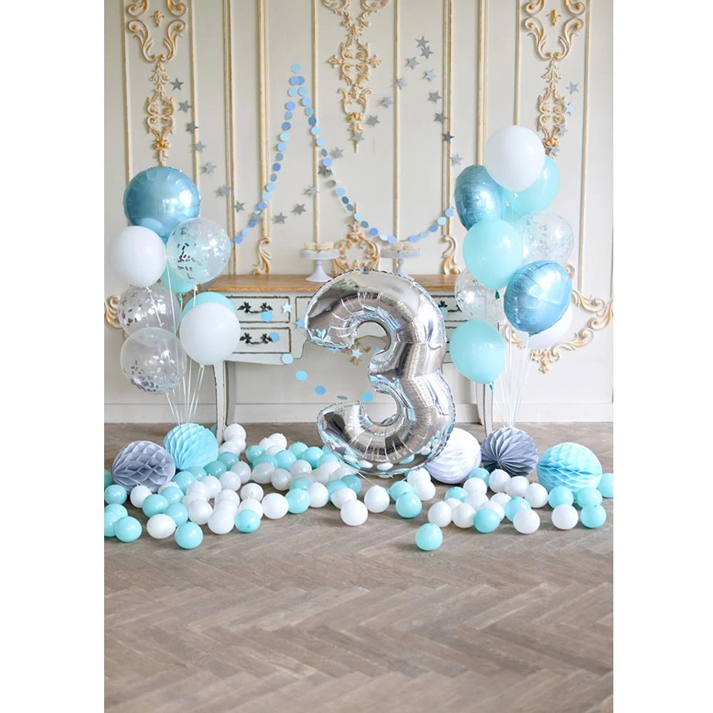 3歳の誕生日の風船の写真の背景 写真スタジオのパーソナライズされたビニールの背景 赤ちゃんと子供のポートレート写真の背景 背景 Aliexpress