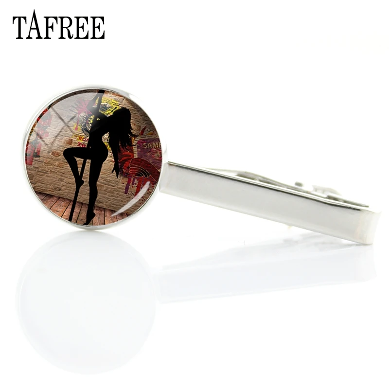 

TAFREE Pole Dancing Picture Tie Clips New Fashion Art Tie Bar Pins Glass Cabochon Dome Men Jewelry PD19