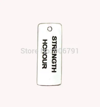 

100pcs a lot antique silver plated double-sided rectangular "strength honour" charms