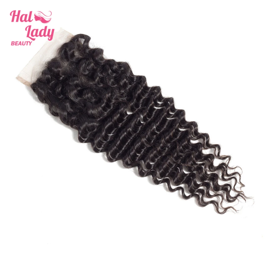 

Halo Lady Beauty Malaysian Deep Wave Lace Closure 14 16 18 20 Inches Free Part Lace 100% Human Hair Closure Non Remy Hair