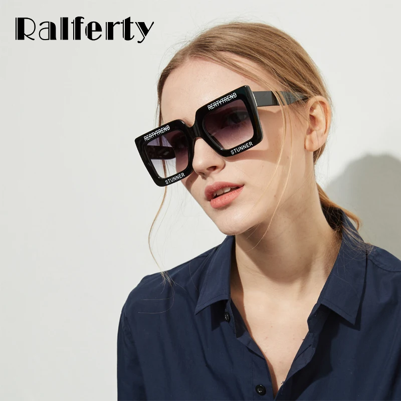 

Ralferty 2018 Trendy Oversized Square Sunglasses Women Plastic Letter Sun Glasses UV400 Black Eyewear Accessories Oculos W81385