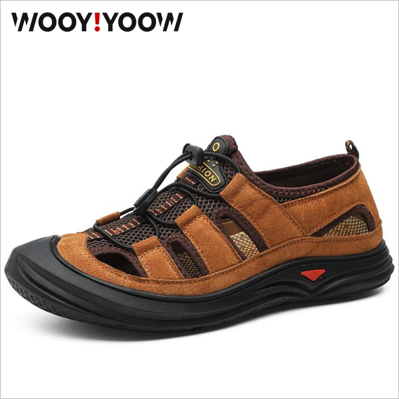 WOOY! YOOW الرجال الصنادل الشاطئ أحذية سميكة الوحيد صندل كاجوال جلد طبيعي خليط الترفيه مشبك النعال أحذية رجالي WOOY! YOOW الرجال الصنادل الشاطئ أحذية سميكة الوحيد صندل كاجوال جلد طبيعي خليط الترفيه مشبك النعال أحذية رجالي