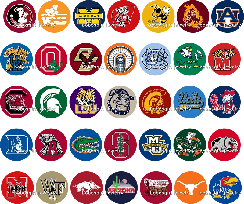NCAA sports college teams 35pcs / lot glass snap button jewelry charm