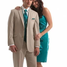 Костюм на заказ, приталенный костюм жениха, Формальные Свадебные смокинги, дворцовые Бежевые мужские свадебные платья, костюмы Жениха(пиджак+ брюки+ жилет+ галстук