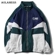 

Aolamegs Jackets Men Hit Color Patchwork Jacket Tracksuit Zipper Turn-down Collar Hip Hop Fashion Male Windbreaker Streetwear