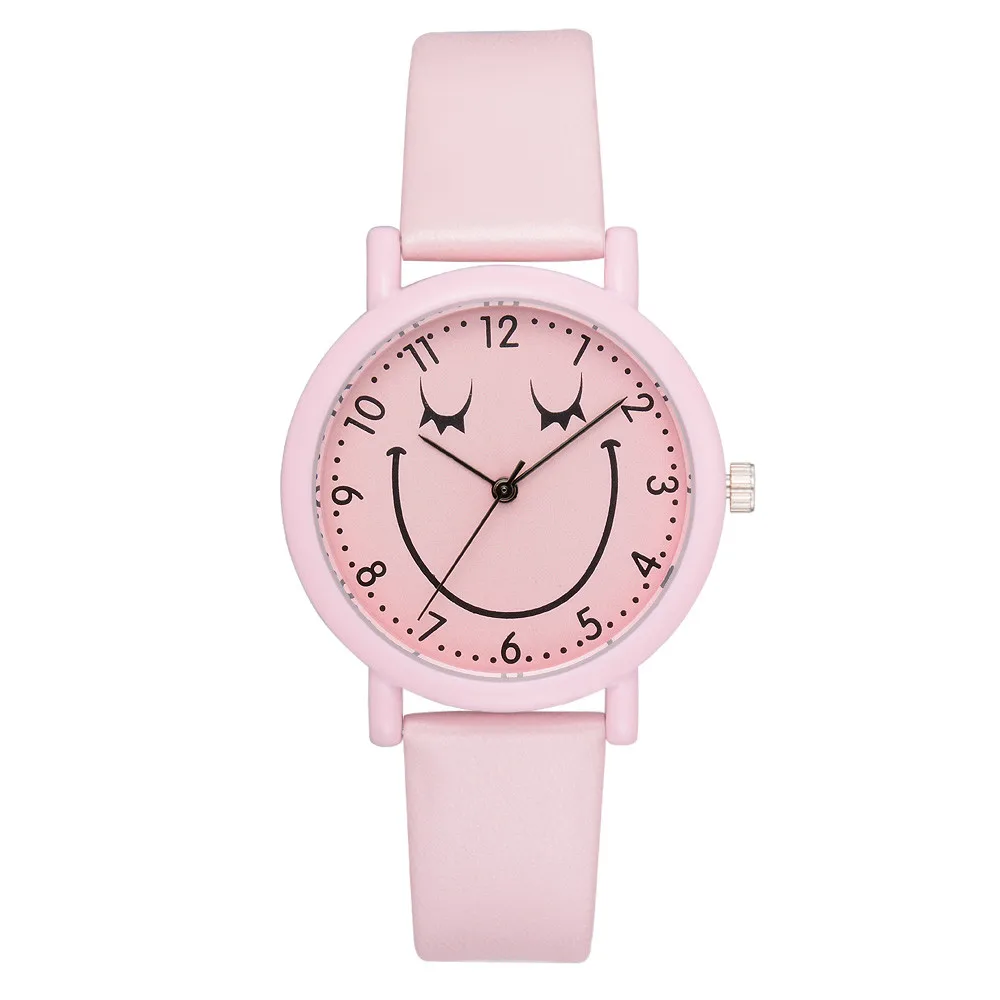 Горячие новые женские часы модные роскошные улыбка девушка подростка наручные часы прекрасные удобные детские часы Relogio Masculino часы - Цвет: Pink