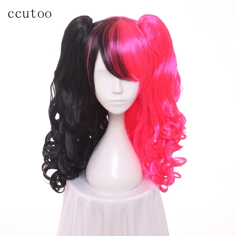 Ccutoo 65 см половина черный и красный цвета волнистые Длинные Синтетические парик Термостойкость Для женщин женские Косплэй костюм парик для Halloween Party