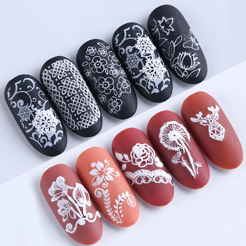 

1pcs FashionNail Art Sticker White Flowers Lace 3D Wraps Decal Self Adhesive Charm Butterfly Manicure Slider Decor Tips Hot Sale