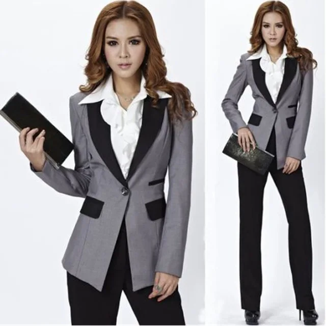Новый настоящий полный хлопок регулярные Pantalones Mujer серая куртка + черные брюки женские деловые офисные смокинги рабочая одежда новые