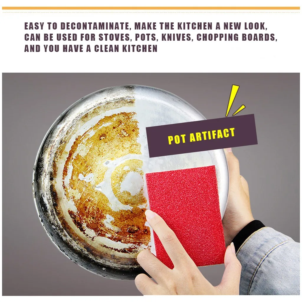 

New Kitchen Nano Chinese Red Emery Sponge For Kitchen Sponge For Pan Brush Bowl Washing Sponge Kitchen Pot Pan Window Glass #40