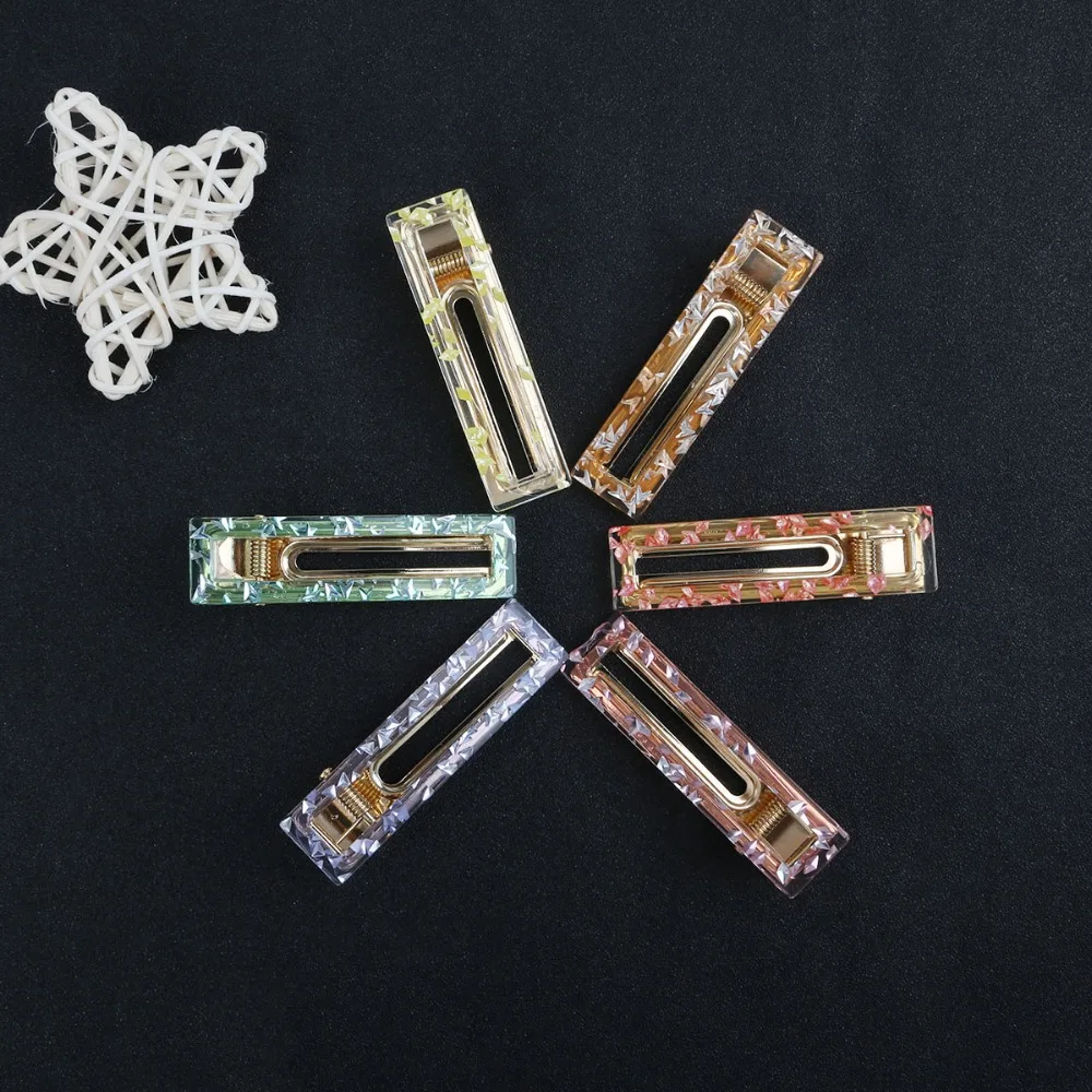 

2019 Cute Girls Acrylic Cute Waterdrop Rectangle Har Clips for women Vintage Barrettes Hair Ties Tin Foil Sequins Hair accessori