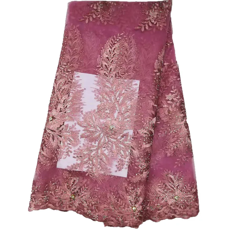 

Cheap Price Pink French Lace Latest High Quality African Tulle Lace Fabric 2019 Embroidered Net Lace Fabric with Stones X1506