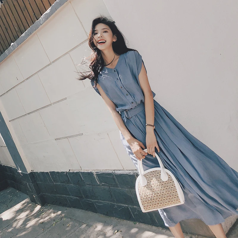 

High Quality Women Clothing Chiffon Dress Female Summer New Popular Korean Temperament Dresses Long Women Dress