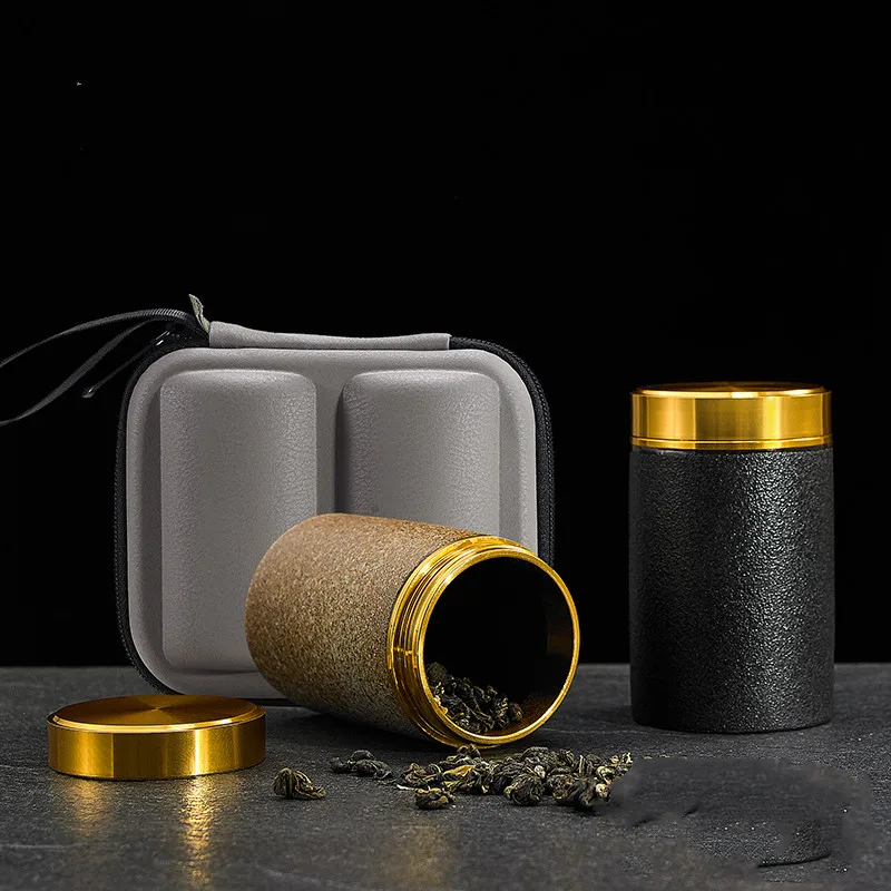 

Portable Tea Cans Ceramic Sealed Small Tea Jars Travel Portable Creative Storage Mini Box with Handle Packaging