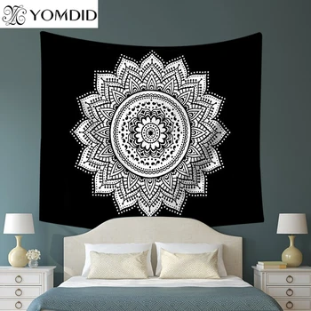

Indian Style Wall Hanging Tapestry Hippie Mandala Tapestry Dorm Ethnic Bedspread Home Decor Black And White Blanket Yogo Mat