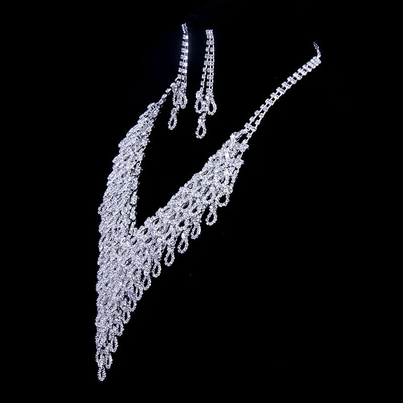  New Fashion Sparkling Austrian Crystal Pendant Necklace Earrings Set Wedding Jewelry For Women Collar De Joyas Aretes #N069