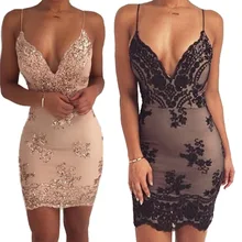 European and American Sequins Deep V-neck Sling Sexy Backless Dress New Summer Self-cultivation High Waist Dress Free Delivery