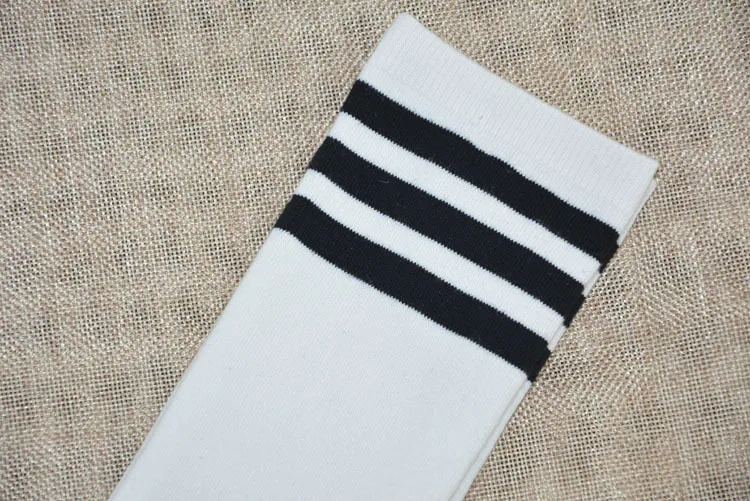 Sexy Women Color Classic Striped Cotton Socks Lacrosse Long Socks Ladies Knee High 3 Line Solid Socks Warm