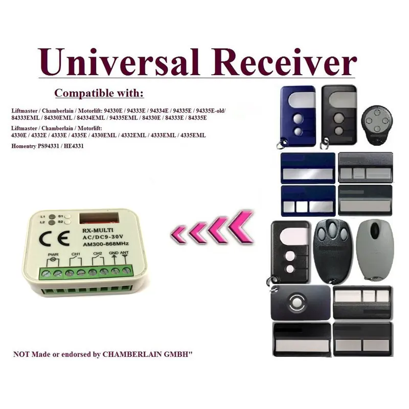 

Auto Scan Multi frequency 300-868MHz Universal Garage Door Opener Receiver Liftmaster 94335e Replacement Receiver