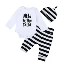 Для новорожденных для маленьких девочек мальчиков наряды одежда комбинезон с надписью топ+ длинные штаны+ шапка комплект l9112