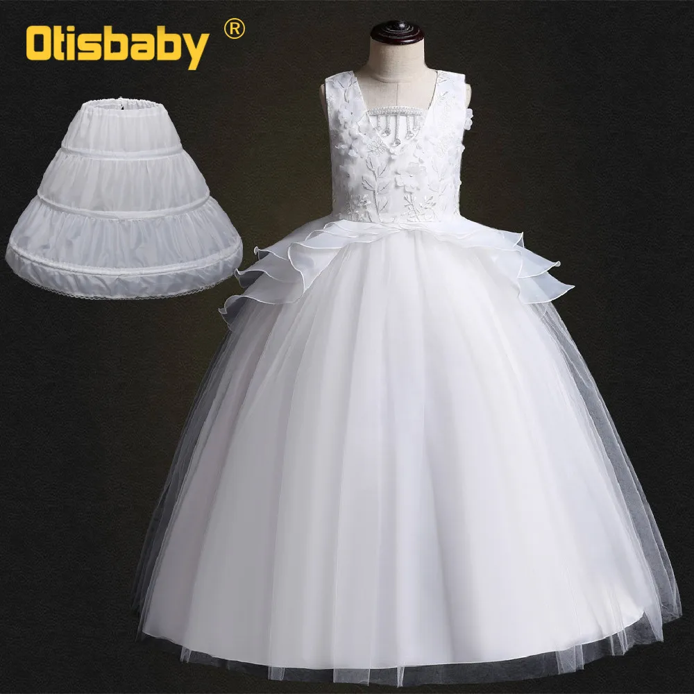 

Lace Sleeveless Long Evening Dress Girls Ceremony Wedding Dresses Age 10 11 12 13 14 Children Embroidered Graduation Ball Gowns