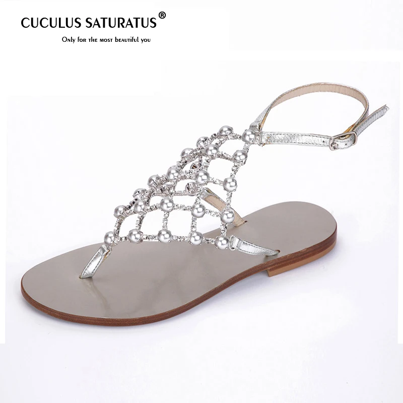 

Cuculus New Women Sandals Flat Heel Flip Flops Women Crystal Hollow out Woman Outdoor Shoes Summer Ball Buckle Zapatos 524