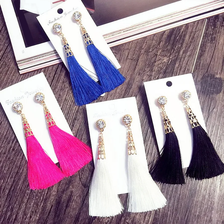 Женские длинные серьги кисточки с кристаллами|long tassel earrings|tassel earringstassel earrings for women |