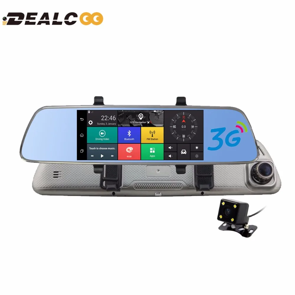 Dealcoo 3g 7 &quotCar Камера DVR Bluetooth Авто gps Двойной объектив Зеркало заднего вида видео