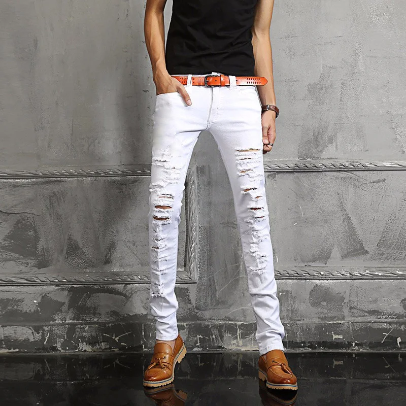 Germany Famous Brand Men Runway Shows Scratched Ripped Jeans Skinny