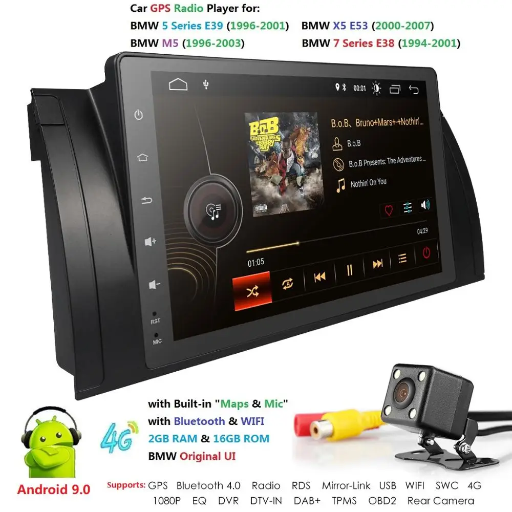 Cheap Ossuret 9 Inch 1024x600 IPS TouchScreen 1din Android 9.0 For BMW E39 E53 X5 Wifi 4G Bluetooth DVR RDS USB Sterring wheel control 1