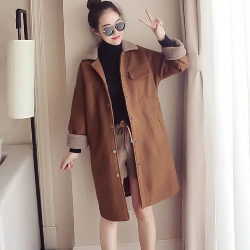 

New 2019 Winter Coat Women Blend Wool Alpaca Coat Long Outwear Autumn Spring Coats feminino Female Loose Woolen Cocoon Clothing