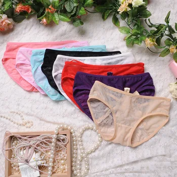 

Free shipping 5pcs/lot Sexy ice silk jacquard women's underwear Temptation transparent hollow sexy women's cotton briefs KY211