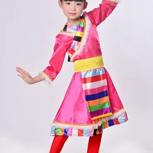 Детский Тибетский танцевальный костюм с короткими рукавами, платье для танцев в монгольском стиле для девочек, китайский народный танец