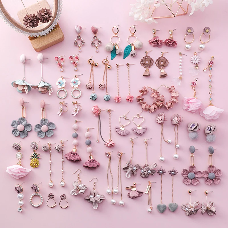 

Pomlee Fashion Flowers Korean Drop Earrings for Women Wedding Gift Dangle Jewelry 25 Styles Boho Pearls Statement Earring Bijoux