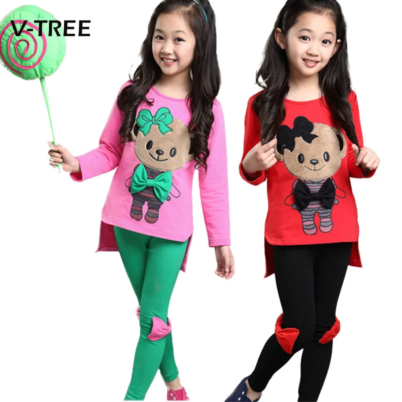 

V-TREE Baby Girls Clothing Sets Candy Color Teenage Suit Sets For Girls Tracksuit Spring Autumn Kids Children Clothes 3-10 Year
