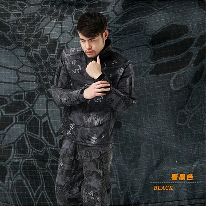 Мужской Камуфляжный костюм-лягушка из питона, армейская Военная униформа, тактическая темно-синяя Боевая CS, комплекты(куртка и штаны), Мультикам, размер M-2XL - Цвет: Черный